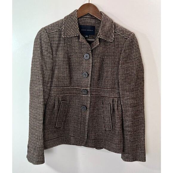 Banana Republic Jackets & Blazers - Banana Republic Women’s Wool Blend Houndstooth Blazer Size S 2 Brown Britishcore